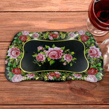 Stainless Steel Serving Tray With Flower Printed Rectangle Premium Dining Table Plate (18 x 8.5 Inch / 1 Pc)