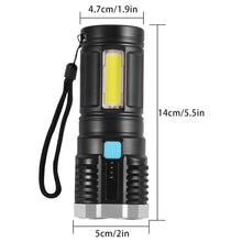 Rechargeable 4 LED torch with strong beam and emergency COB light for outdoor use