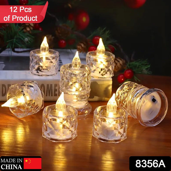 12 Pcs Flameless and Smokeless Decorative Acrylic Candles Transparent Led Tea Light Candle for Gifting, House, Diwali, Christmas, Festival, Events Decor Candles