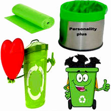 Green biodegradable trash bags for responsible waste handling.