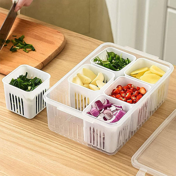 Fridge Storage Boxes Freezer Storage Containers, Container for Kitchen Storage Set, Storage in Kitchen, Vegetable Storage, Draining Crisper Refrigerator Food Box (1 Pc)