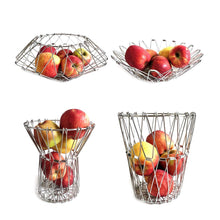 Wire mesh fruit bowl, foldable and space-saving