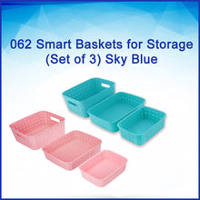 Set of 3 storage baskets in sky blue color.